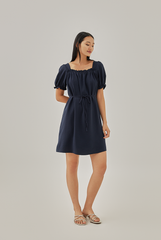 Joie Elasticated Puff Sleeves Dress in Dark Blue