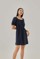 Joie Elasticated Puff Sleeves Dress in Dark Blue