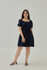 Joie Elasticated Puff Sleeves Dress in Dark Blue XL