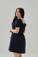 Joie Elasticated Puff Sleeves Dress in Dark Blue XL