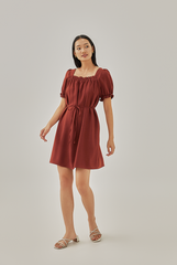 Joie Elasticated Puff Sleeves Dress in Rust