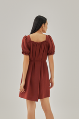 Joie Elasticated Puff Sleeves Dress in Rust