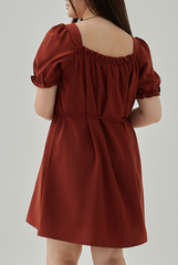 Joie Elasticated Puff Sleeves Dress in Rust XL