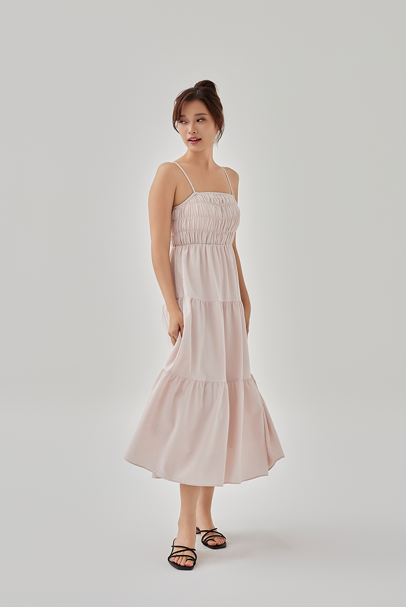 Celina Padded Tiered Dress in Powder