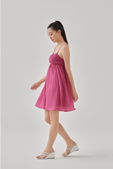 Ava Smocked Bodice Babydoll Dress in Raspberry