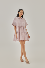 Vehena Gingham Drawstring Shirt Dress in Dusty Pink