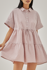 Vehena Gingham Drawstring Shirt Dress in Dusty Pink
