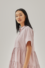 Vehena Gingham Drawstring Shirt Dress in Dusty Pink