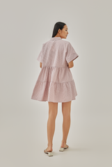 Vehena Gingham Drawstring Shirt Dress in Dusty Pink