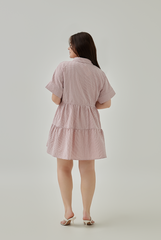 Vehena Gingham Drawstring Shirt Dress in Dusty Pink XL