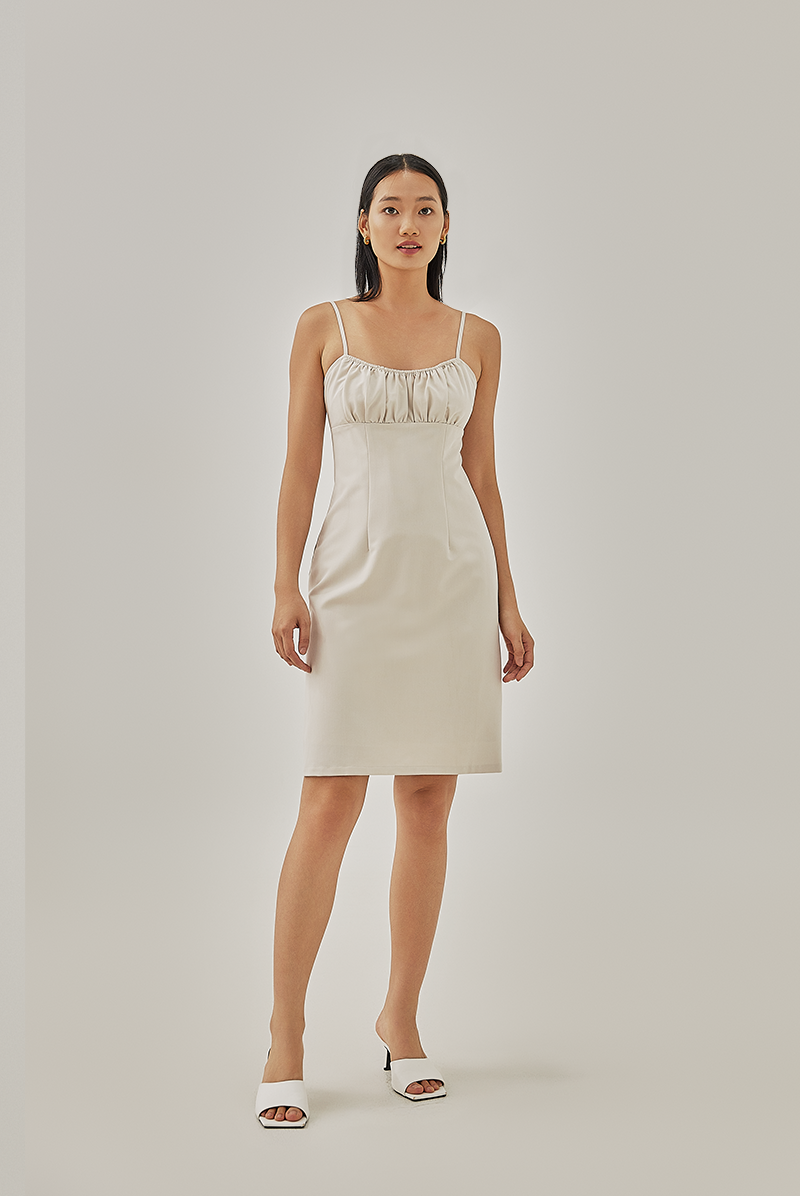 Tylane Ruched Fitted Dress in Powder