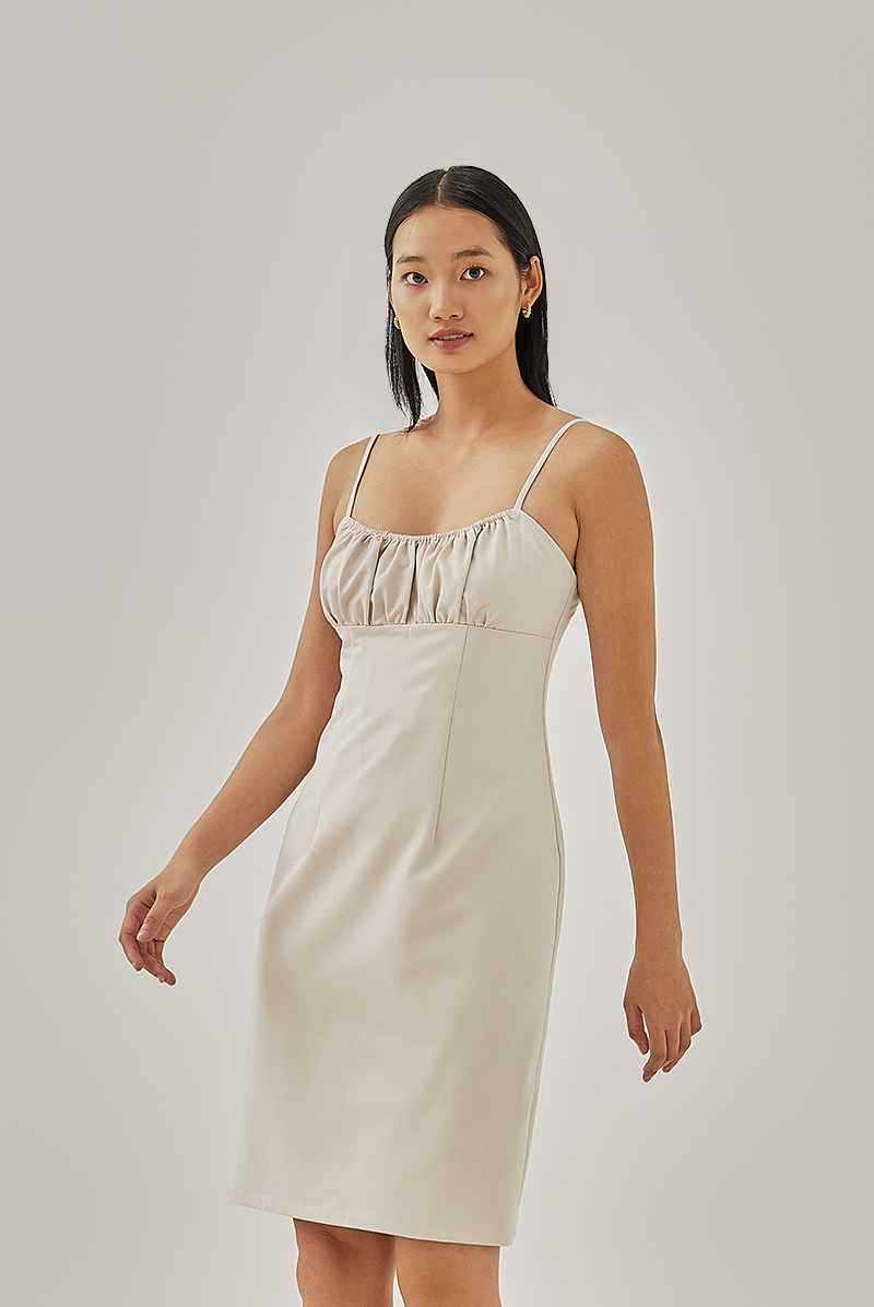 Tylane Ruched Fitted Dress in Powder
