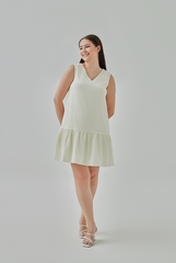 Adele Drop Waist Mini Dress in Cream 