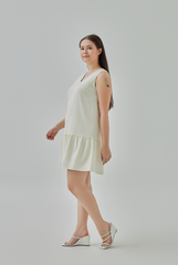 Adele Drop Waist Mini Dress in Cream 