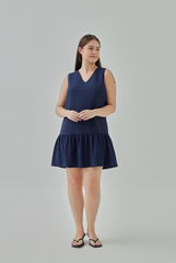 Adele Drop Waist Mini Dress in Navy Blue  