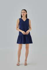 Adele Drop Waist Mini Dress in Navy Blue  