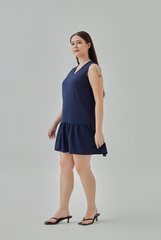 Adele Drop Waist Mini Dress in Navy Blue  