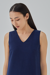 Adele Drop Waist Mini Dress in Navy Blue  