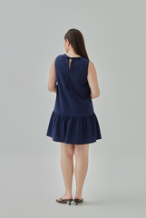 Adele Drop Waist Mini Dress in Navy Blue  