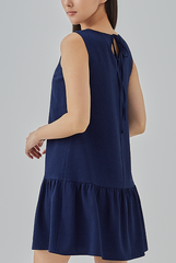 Adele Drop Waist Mini Dress in Navy Blue  