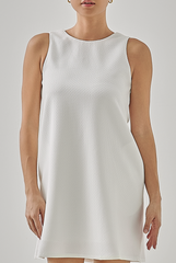 Nerissa Waffle-Textured Shift Dress in White