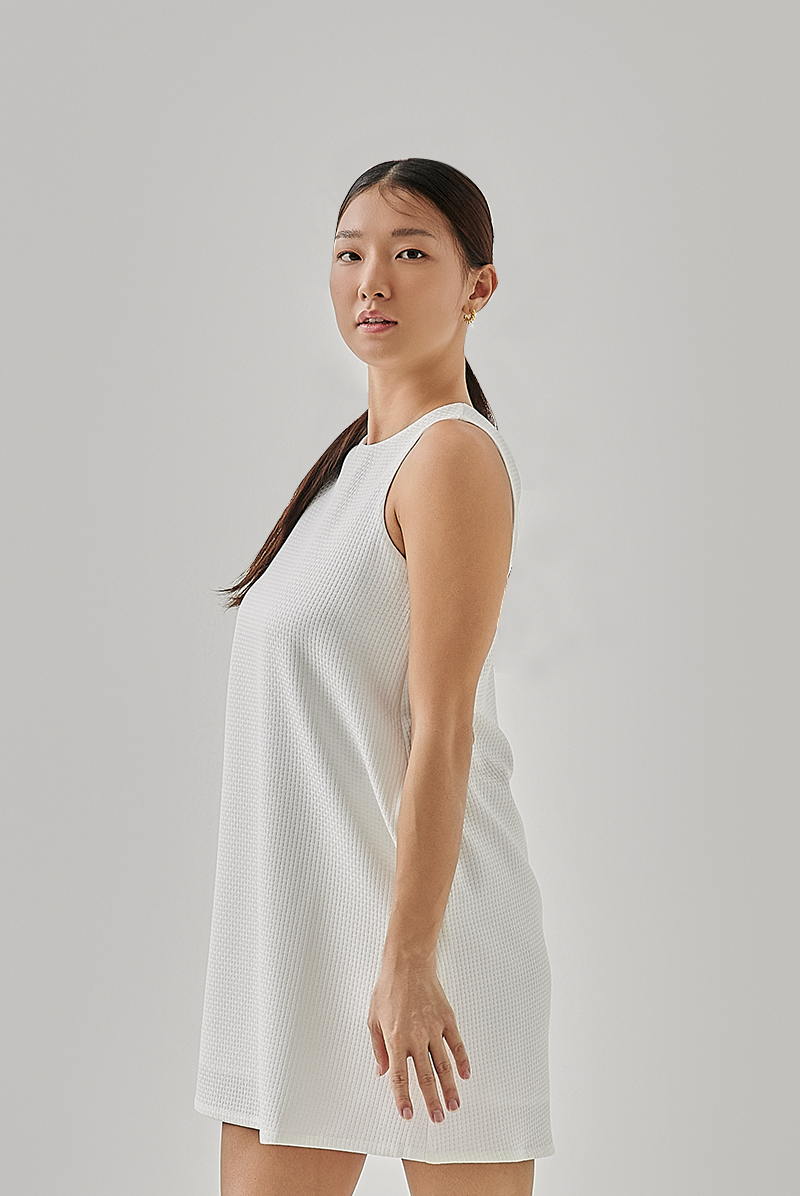 Nerissa Waffle-Textured Shift Dress in White