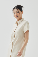 Kira Collared Button Up Shirt Dress in Sand
