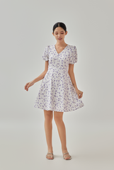 Lydia Floral Printed Puff Sleeves Dress in White