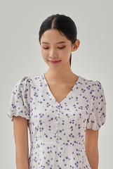 Lydia Floral Printed Puff Sleeves Dress in White
