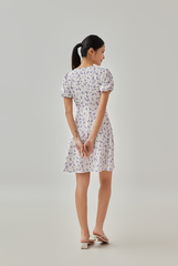 Lydia Floral Printed Puff Sleeves Dress in White