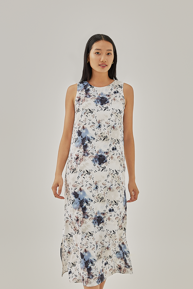 Alessa Floral Abstract Dress in White