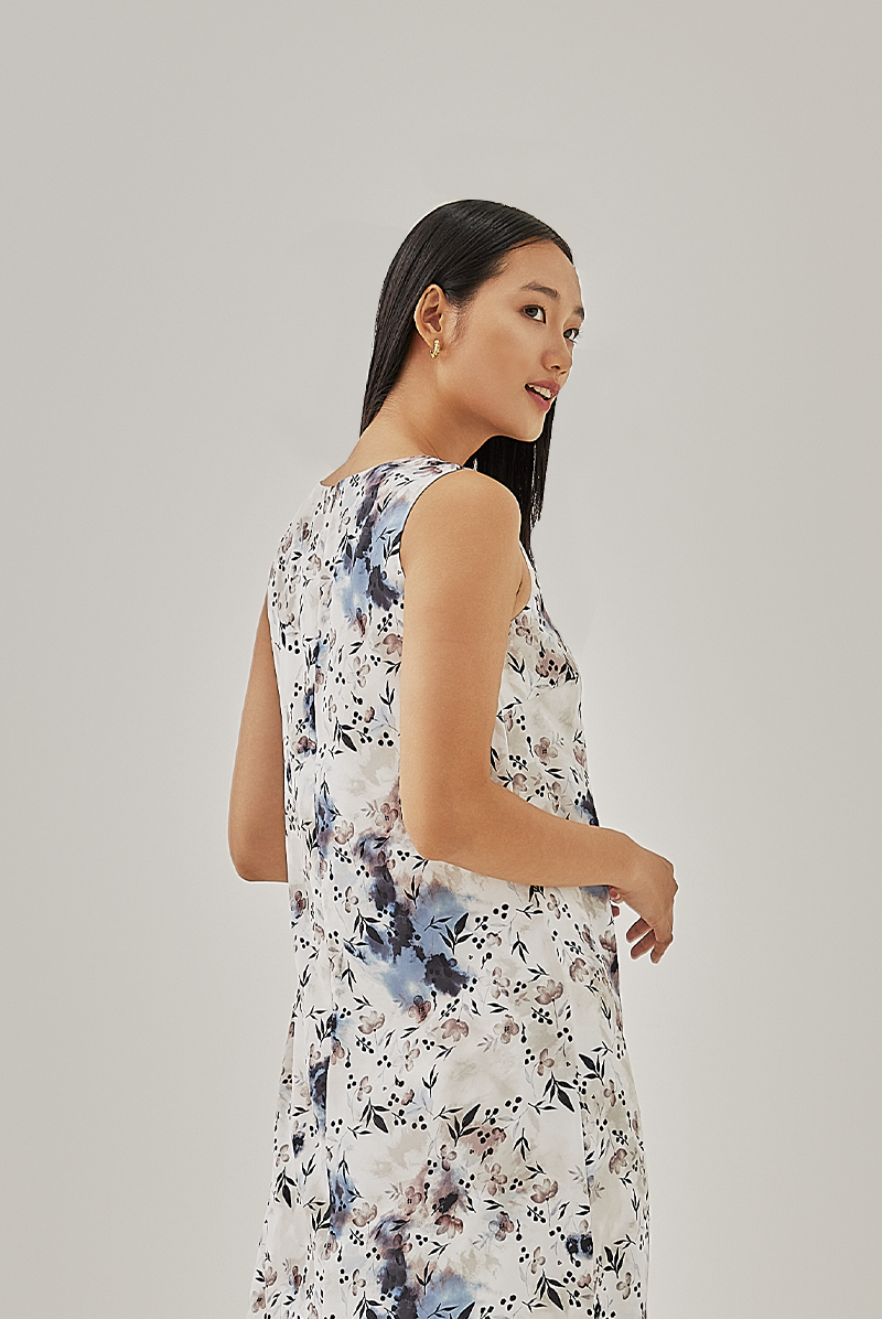 Alessa Floral Abstract Dress in White