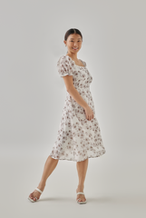 Erene Floral Midi Dress in White 