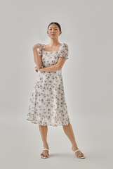Erene Floral Midi Dress in White 