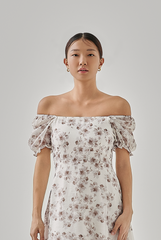 Erene Floral Midi Dress in White 