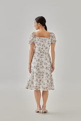 Erene Floral Midi Dress in White 
