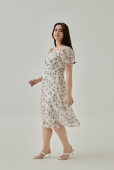 Erene Floral Midi Dress in White XL