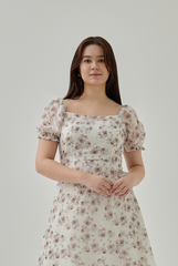 Erene Floral Midi Dress in White XL