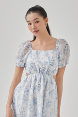 Joey Floral Printed Side Cut Out Dress in White