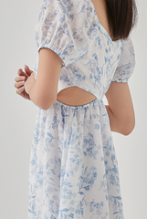Joey Floral Printed Side Cut Out Dress in White
