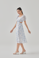 Joey Floral Printed Side Cut Out Dress in White