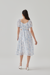 Joey Floral Printed Side Cut Out Dress in White