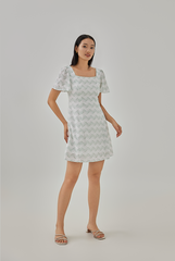 Nella Printed Flared Sleeves Dress in White
