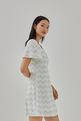 Nella Printed Flared Sleeves Dress in White