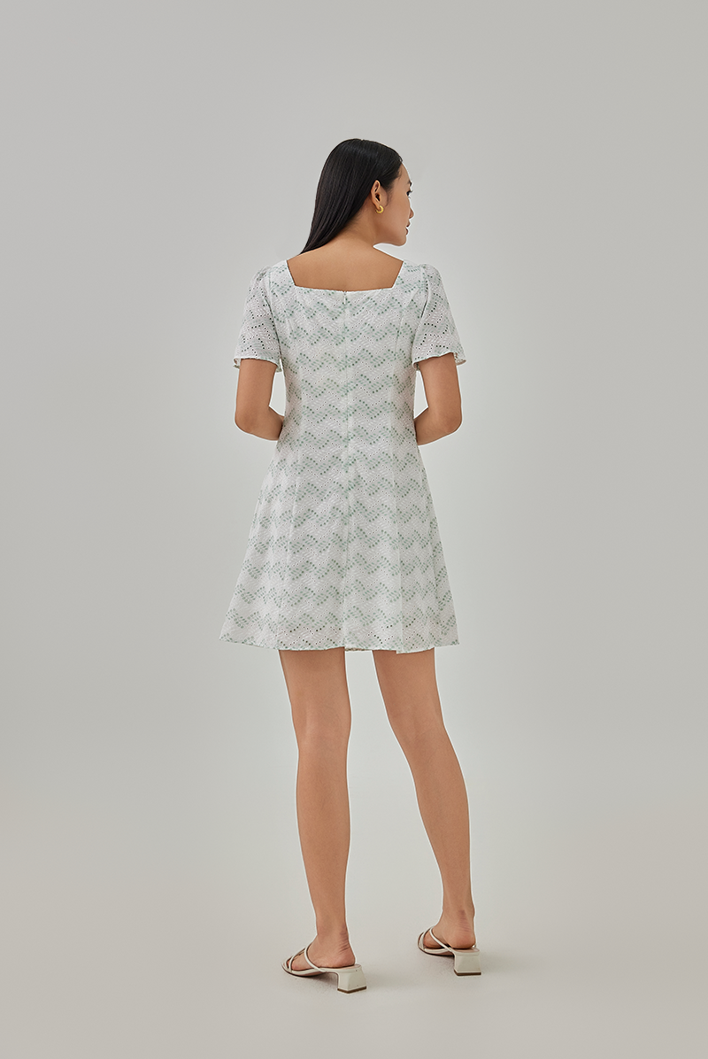 Nella Printed Flared Sleeves Dress in White