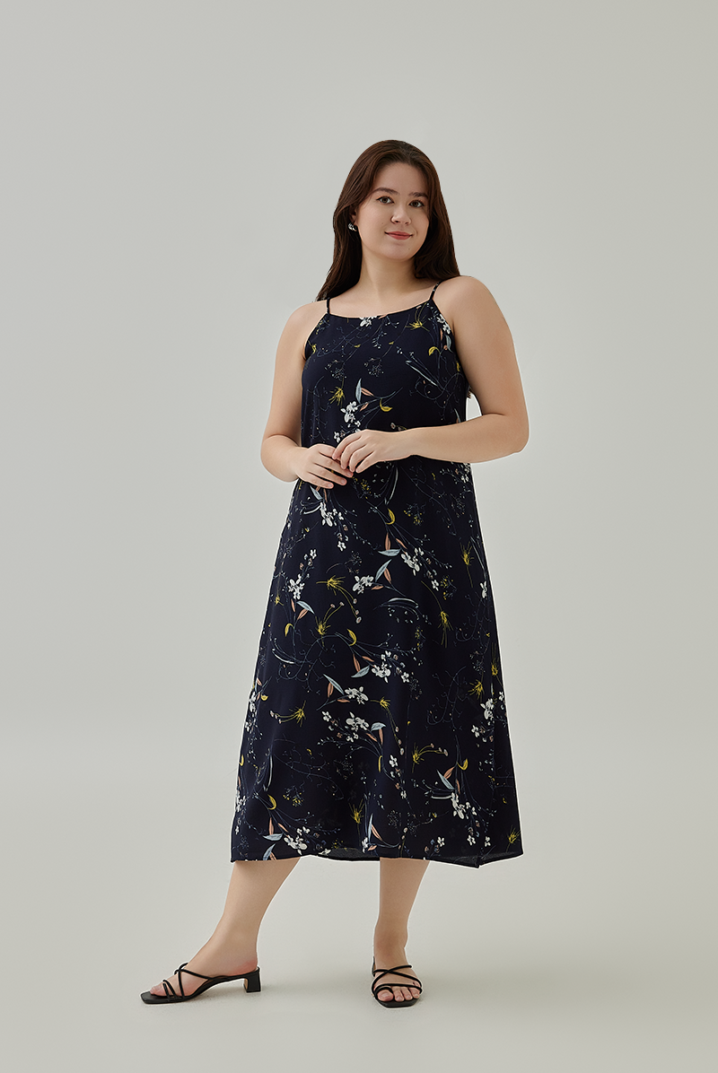 Geraldine Floral Slit Dress in Navy Blue XL
