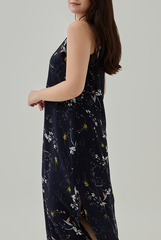 Geraldine Floral Slit Dress in Navy Blue XL