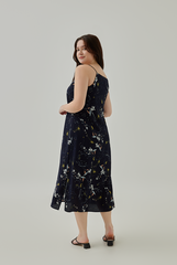 Geraldine Floral Slit Dress in Navy Blue XL