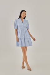 Hunny Striped Shirt Dress in Chambray Blue
