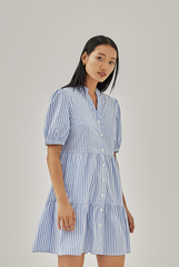 Hunny Striped Shirt Dress in Chambray Blue